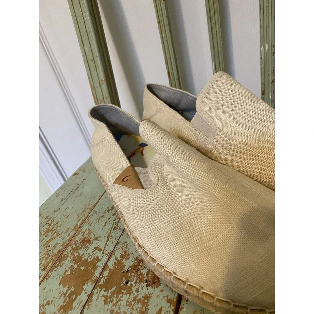 Olukai Women's Kaula Pa'a Kapa Linen Espadrilles slip on shoe Size 11 Beige EUC